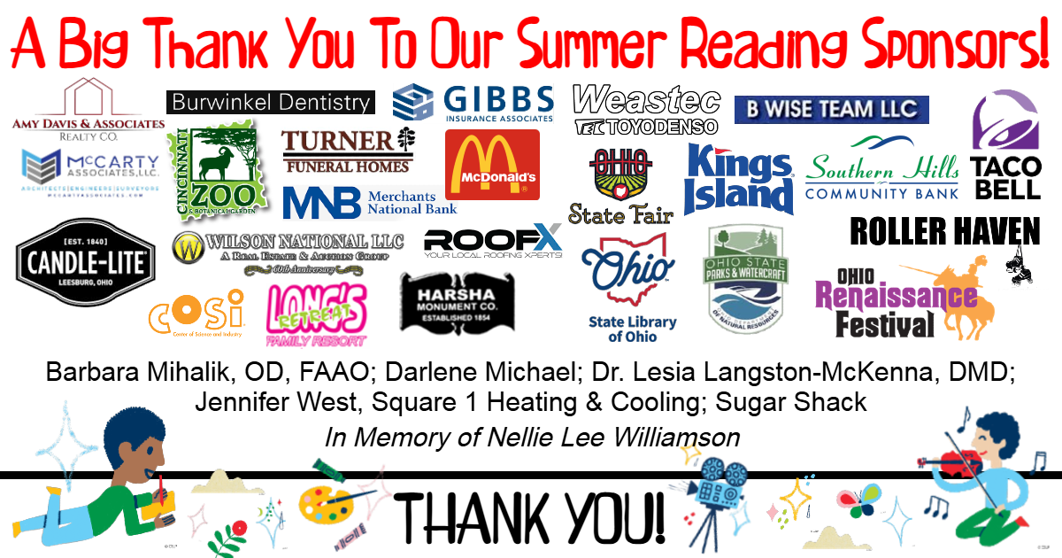 A Big Thank You to Our Summer Reading Sponsors: Various Donors Listed