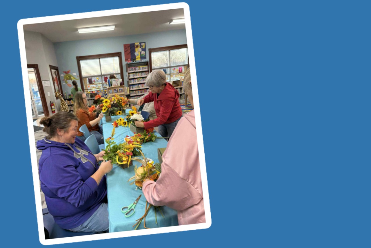 Ladies making fall crafts at the Rocky Fork Branch