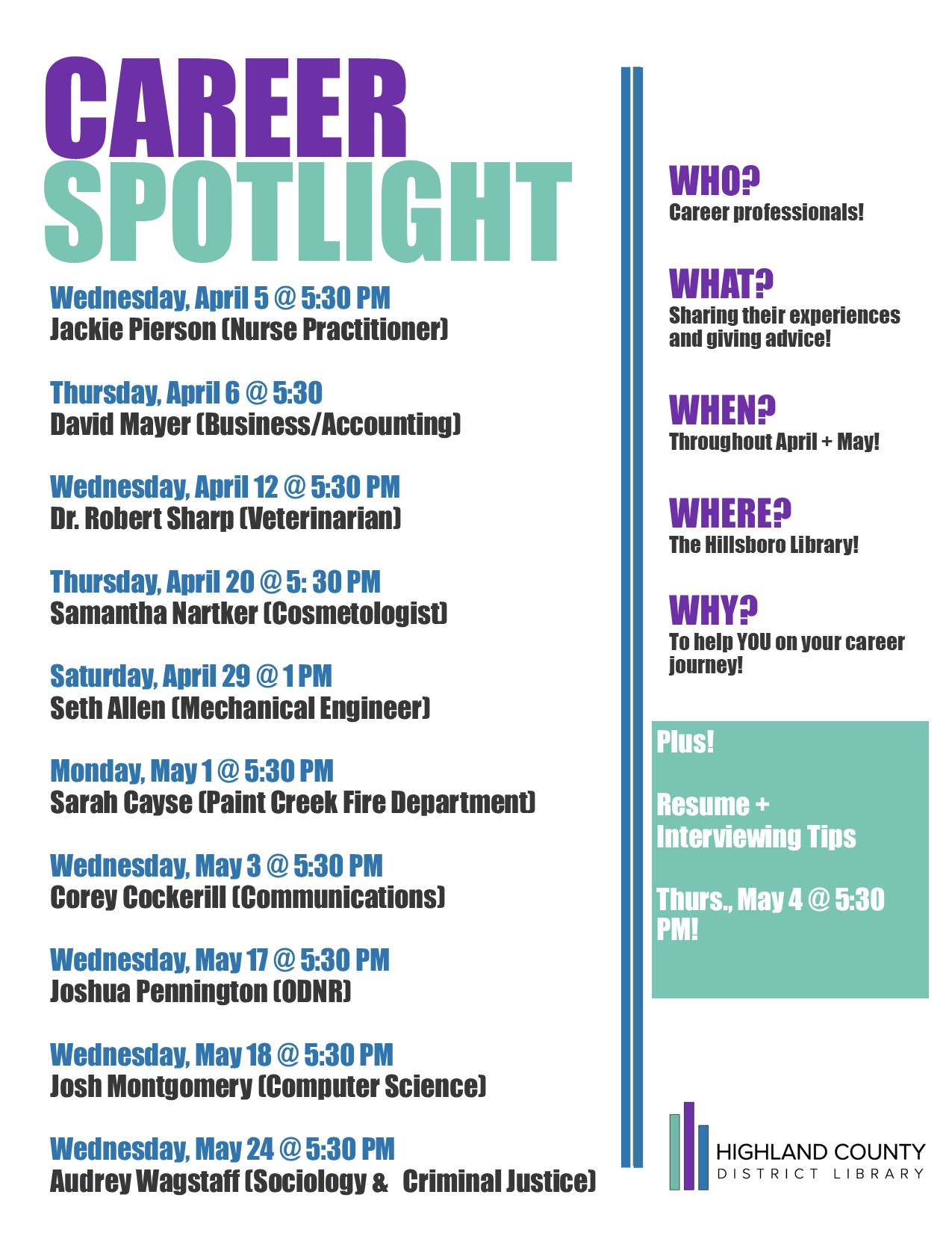 Career Spotlight Schedule